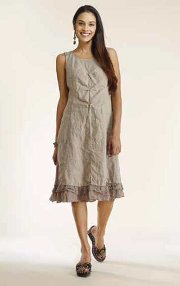 Luna Luz Garment Dyed Linen and Rib A Line Dress with Crochet Lace Back