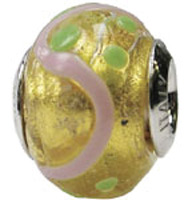 Zable Gold Pink Swirl Murano Glass Bead