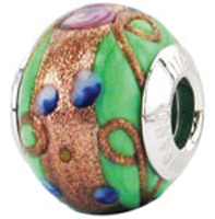 Zable Green Floral Murano Glass Bead